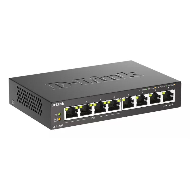 Nepārvaldāms slēdzis D-Link DGS-1008P/E, L2, 8 porti, PoE