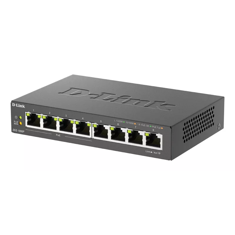 Nepārvaldāms slēdzis D-Link DGS-1008P/E, L2, 8 porti, PoE
