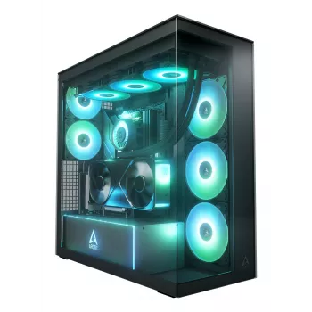 ARCTIC Xtender VG (Mirror Black) Premium E-ATX datora korpuss ar vertikālu GPU montāžu