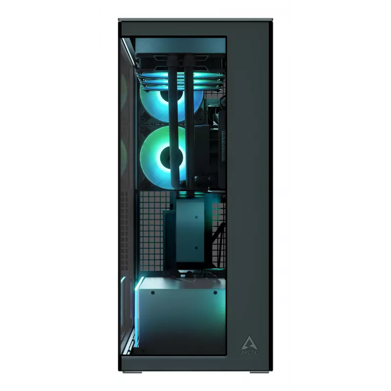ARCTIC Xtender VG (Mirror Black) Premium E-ATX datora korpuss ar vertikālu GPU montāžu