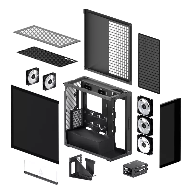 ARCTIC Xtender VG (Mirror Black) Premium E-ATX datora korpuss ar vertikālu GPU montāžu