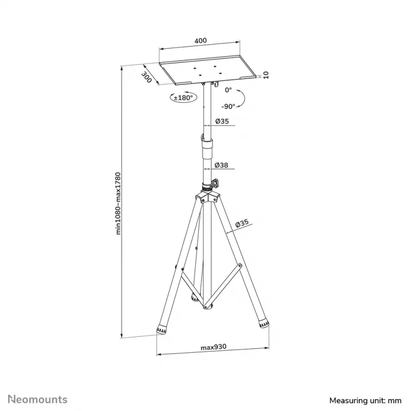 Neomounts NS-FS200Melns grīdas statīvs 10-32 collas, 15 kg, 25,4 cm (10 collas), 81,3 cm (32 collas), 75 x 75 mm, 100 x 100 mm, 1080 - 1780 mm
