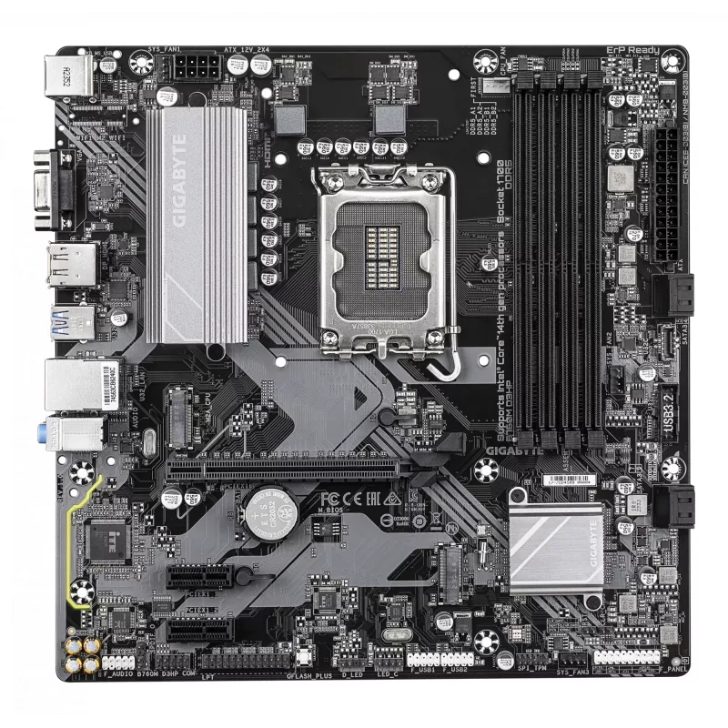 GIGABYTE B760M D3HP mātesplate - Intel Core 14. paaudzes CPU, 4+1+1 fāžu VRM, līdz 5600MHz DDR5, 2xPCIe 4.0 M.2, GbE LAN, USB 3.2 Gen 1