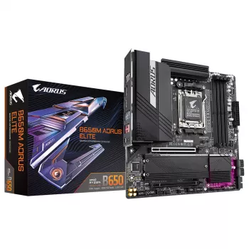 Mātesplate GIGABYTE B650M AORUS ELITE — AMD Ryzen 9000 CPU, 12+2+2 fāžu VRM, līdz 8000MHz DDR5, 1xPCIe 5.0 + 1xPCIe 4.0 M.2, 2.5GbE LAN, USB 3.2 Gen 2x2