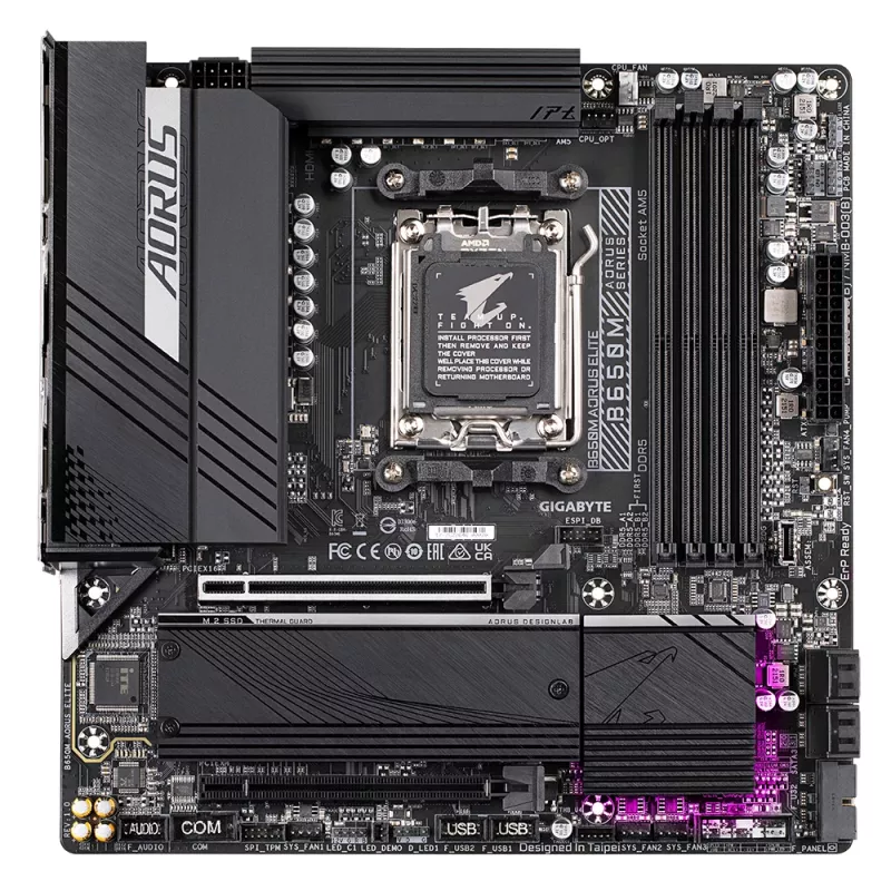 Mātesplate GIGABYTE B650M AORUS ELITE — AMD Ryzen 9000 CPU, 12+2+2 fāžu VRM, līdz 8000MHz DDR5, 1xPCIe 5.0 + 1xPCIe 4.0 M.2, 2.5GbE LAN, USB 3.2 Gen 2x2