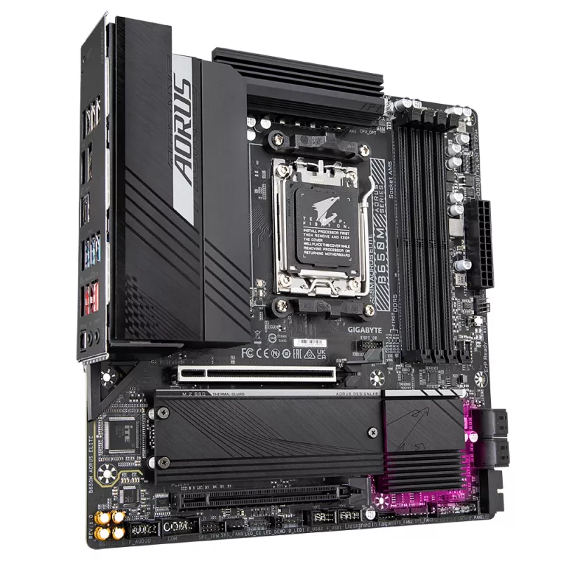 Mātesplate GIGABYTE B650M AORUS ELITE — AMD Ryzen 9000 CPU, 12+2+2 fāžu VRM, līdz 8000MHz DDR5, 1xPCIe 5.0 + 1xPCIe 4.0 M.2, 2.5GbE LAN, USB 3.2 Gen 2x2