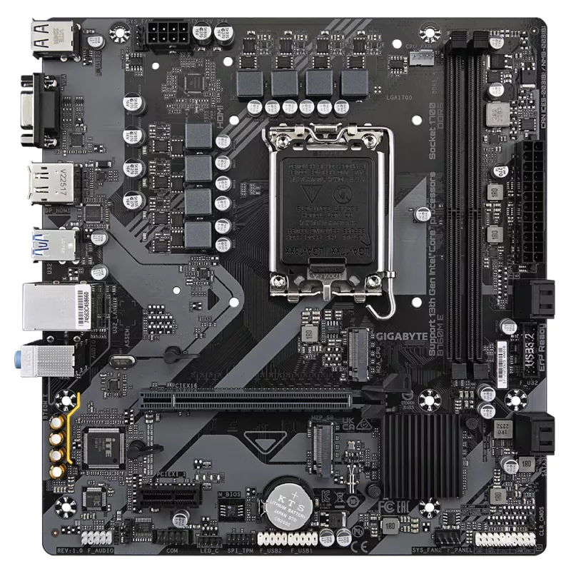 GIGABYTE B760M E mātesplate - atbalsta 14. paaudzes Intel Core procesorus, 6+1+1 fāžu VRM, līdz 7200MHz DDR5 (OC), 2xPCIe 4.0 M.2, 1 GbE LAN, USB 3.2 Gen 1