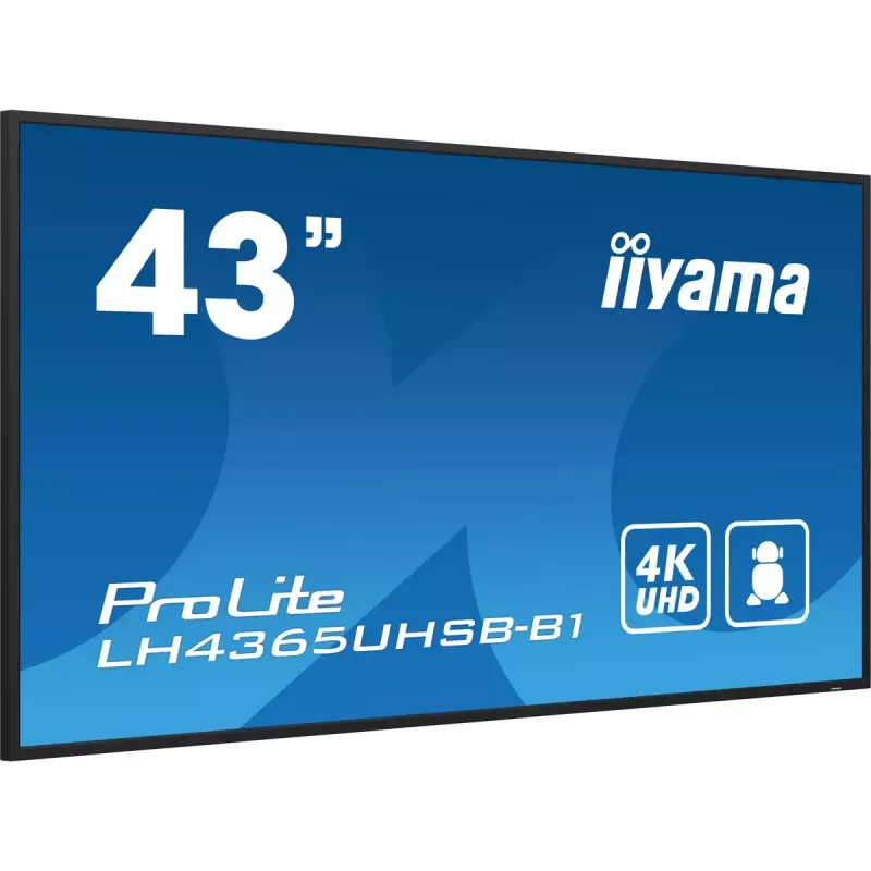 iiyama LH4365UHSB-B1 Signage Displejs Kioska dizains 108 cm (42,5 collas) LED Wi-Fi 800 cd/m² 4K Ultra HD Melns Iebūvēts procesors Android 11 24/7