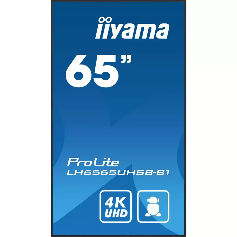 iiyama LH6565UHSB-B1 Signage Displejs Kioska dizains 163.8 cm (64.5 collas) LED Wi-Fi 800 cd/m² 4K Ultra HD Melns Iebūvēts procesors Android 11 24/7