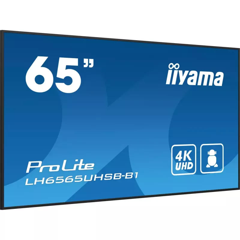 iiyama LH6565UHSB-B1 Signage Displejs Kioska dizains 163.8 cm (64.5 collas) LED Wi-Fi 800 cd/m² 4K Ultra HD Melns Iebūvēts procesors Android 11 24/7