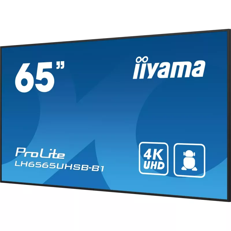 iiyama LH6565UHSB-B1 Signage Displejs Kioska dizains 163.8 cm (64.5 collas) LED Wi-Fi 800 cd/m² 4K Ultra HD Melns Iebūvēts procesors Android 11 24/7