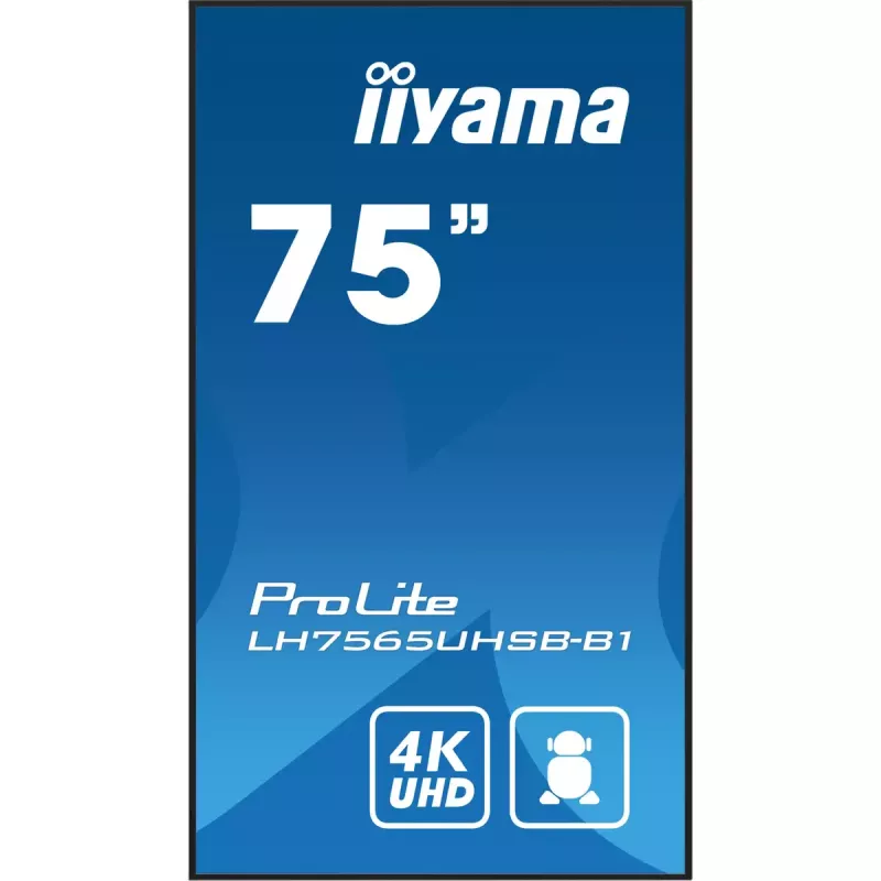 iiyama LH7565UHSB-B1 Signage Displejs Kioska dizains 189,2 cm (74,5 collas) LED Wi-Fi 800 cd/m² 4K Ultra HD Melns Iebūvēts procesors Android 11 24/7