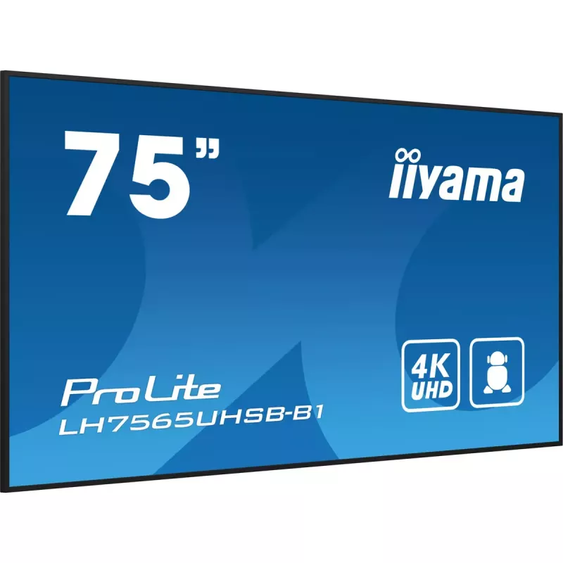 iiyama LH7565UHSB-B1 Signage Displejs Kioska dizains 189,2 cm (74,5 collas) LED Wi-Fi 800 cd/m² 4K Ultra HD Melns Iebūvēts procesors Android 11 24/7