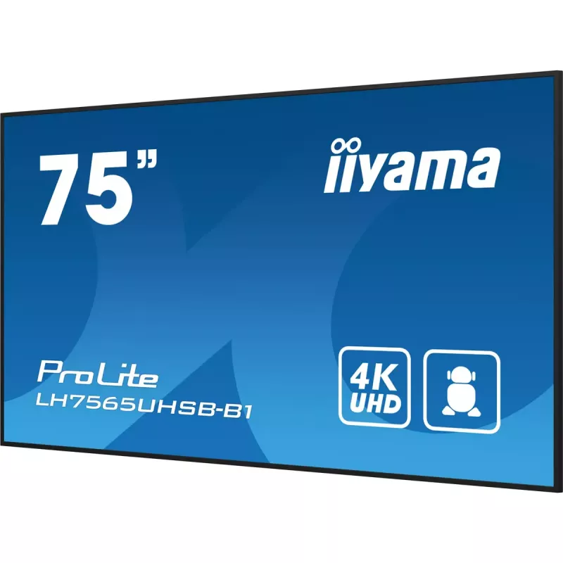 iiyama LH7565UHSB-B1 Signage Displejs Kioska dizains 189,2 cm (74,5 collas) LED Wi-Fi 800 cd/m² 4K Ultra HD Melns Iebūvēts procesors Android 11 24/7