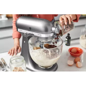 Statīvais mikseris KITCHENAID ARTISAN 5KSM185PS — 300 W, 4,8 L nerūsējošā tērauda bļoda, 10 ātrumi, sudraba krāsā