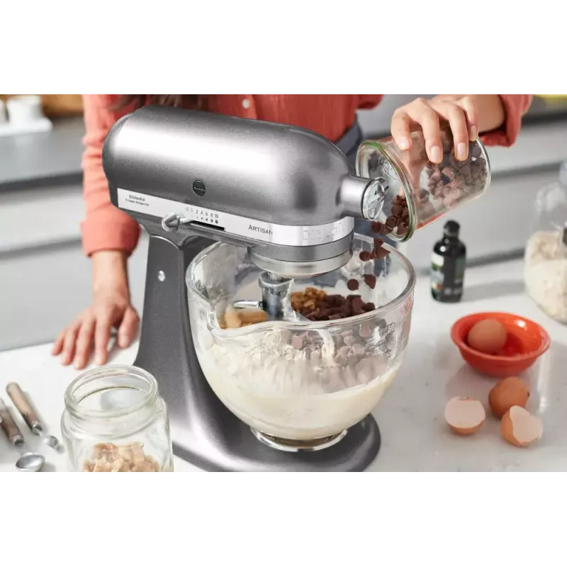 Statīvais mikseris KITCHENAID ARTISAN 5KSM185PS — 300 W, 4,8 L nerūsējošā tērauda bļoda, 10 ātrumi, sudraba krāsā