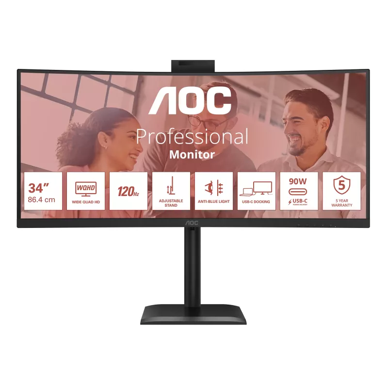 AOC E4 CU34E4CW datora monitors 86,4 cm (34 colli) 3440 x 1440 pikseļi UltraWide Quad HD LED Melns