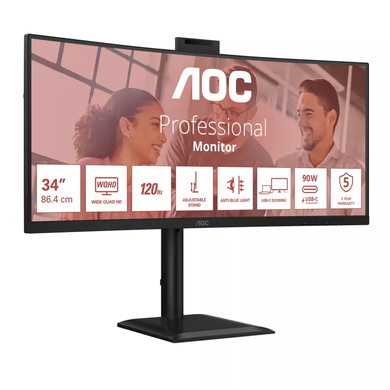 AOC E4 CU34E4CW datora monitors 86,4 cm (34 colli) 3440 x 1440 pikseļi UltraWide Quad HD LED Melns