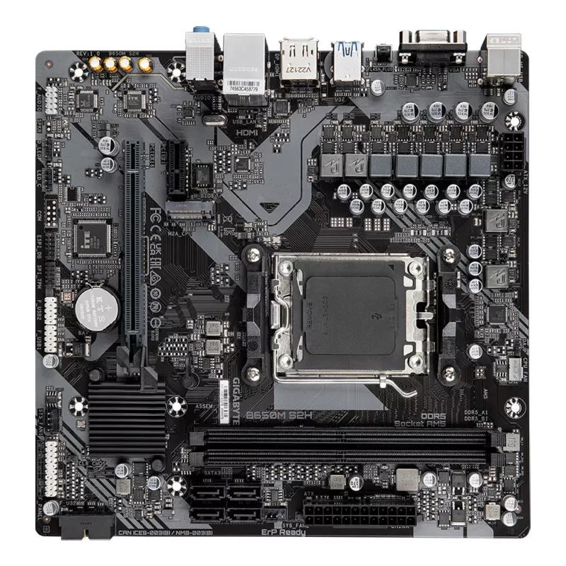 GIGABYTE B650M S2H mātesplate - AMD Ryzen 9000 sērijas centrālie procesori, 5+2+2 fāžu VRM, līdz 6400 MHz DDR5 (OC), 1xPCIe 4.0 M.2, GbE LAN, USB 3.2 Gen 1