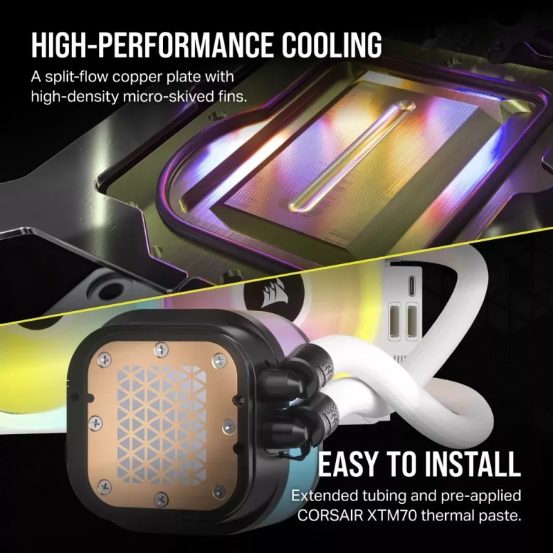 CORSAIR CPU Cooler - Icue Link H100I RGB Aio Liquid Cooler - balta