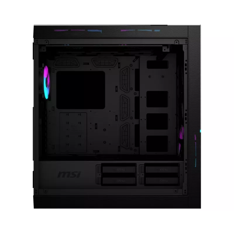 MSI MPG SEKIRA 500X Full Tower Gaming datora korpuss 'Melns, 3x 200mm ARGB + 1x 200mm + 1x120mm ARGB ventilatori, Mystic Light Sync, 8 kanālu ARGB centrmezgls, USB Type-C, rūdīta stikla paneļi, E-ATX, ATX, mATX, mini-ITX'
