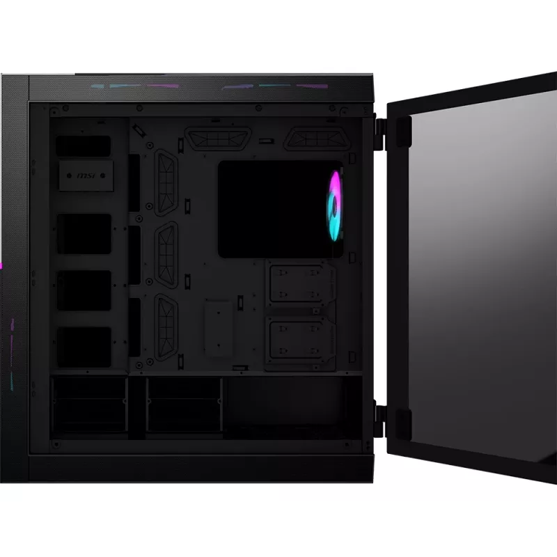 MSI MPG SEKIRA 500X Full Tower Gaming datora korpuss 'Melns, 3x 200mm ARGB + 1x 200mm + 1x120mm ARGB ventilatori, Mystic Light Sync, 8 kanālu ARGB centrmezgls, USB Type-C, rūdīta stikla paneļi, E-ATX, ATX, mATX, mini-ITX'
