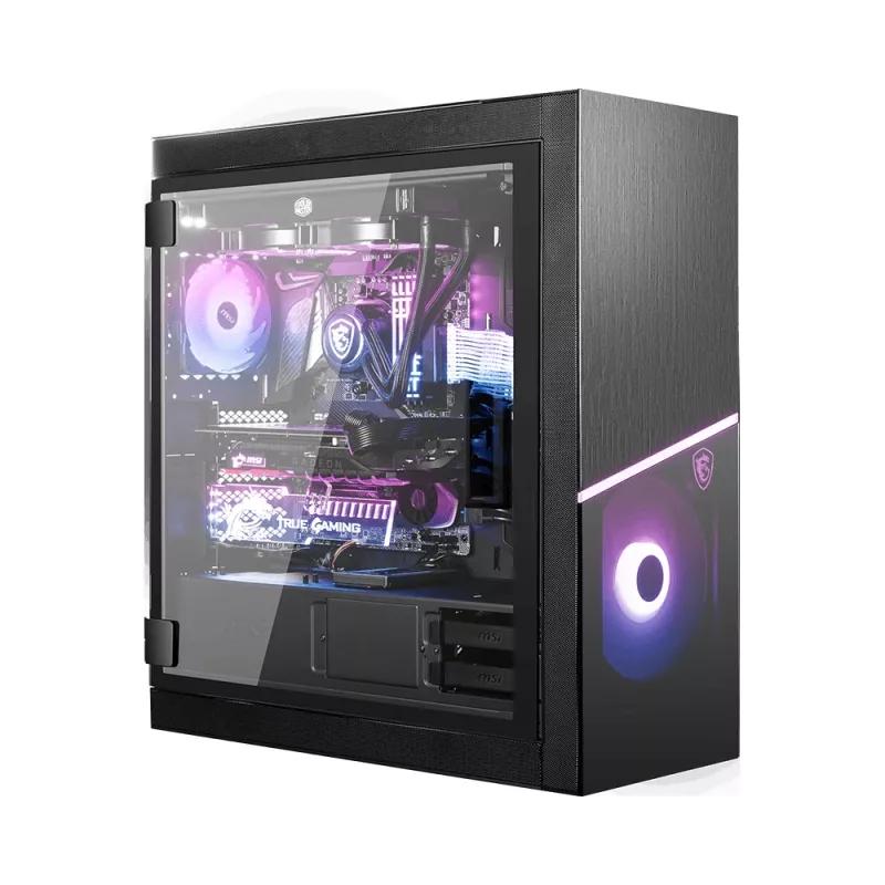 MSI MPG SEKIRA 500X Full Tower Gaming datora korpuss 'Melns, 3x 200mm ARGB + 1x 200mm + 1x120mm ARGB ventilatori, Mystic Light Sync, 8 kanālu ARGB centrmezgls, USB Type-C, rūdīta stikla paneļi, E-ATX, ATX, mATX, mini-ITX'
