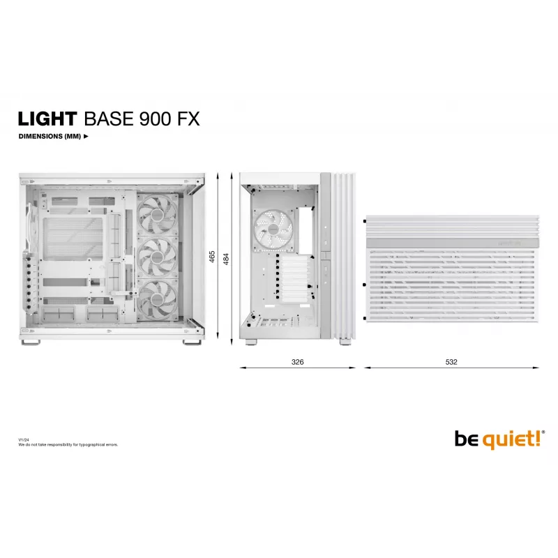 PC korpuss bequiet! LIGHT BASE 900 FX Full Tower White — Full Tower, XL-ATX, RGB ventilatori, 49.5 cm GPU, 190 mm CPU dzesētājs