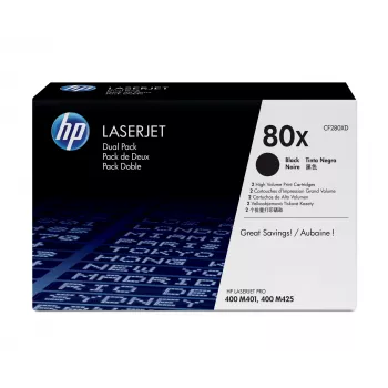 HP 80X 2 iepakojums Augstas ietilpības Melna Oriģināls LaserJet Tonera Kasetnes