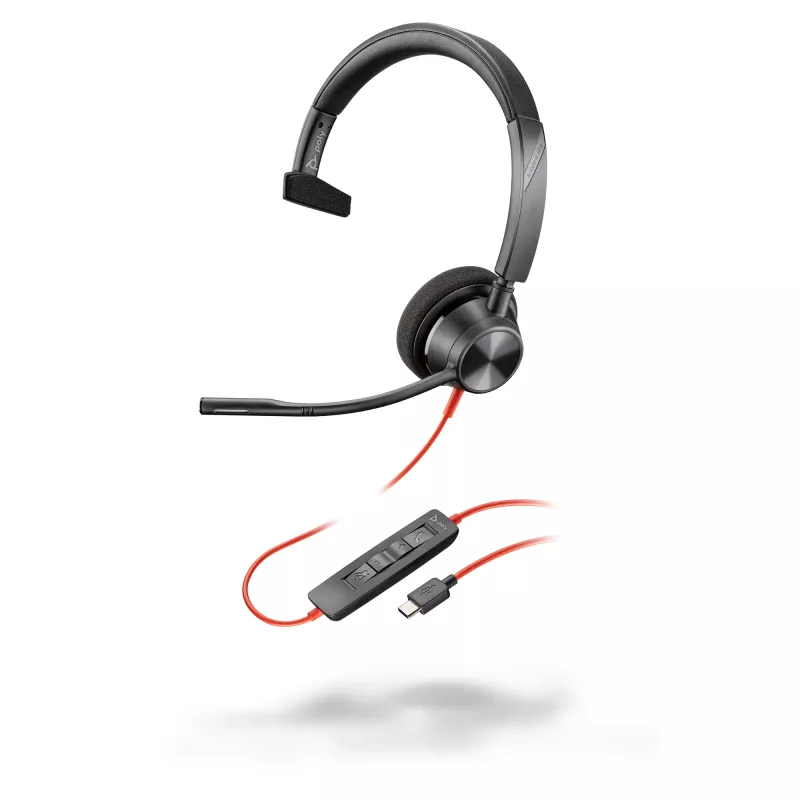 HP Poly Melnswire 3310 monofoniskās austiņas ar USB-C savienojumu + USB-C/A adapteris