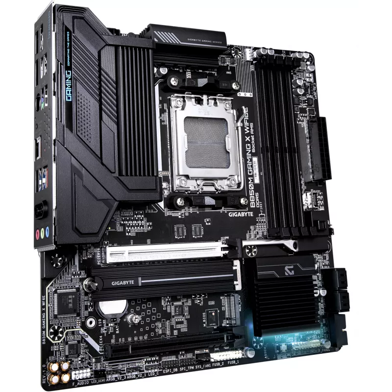 Mātesplate GIGABYTE B850M GAMING X WIFI6E — AMD Ryzen 9000 sērijas CPU, 10+2+2 fāžu digitālais VRM, līdz 8200MHz DDR5 (OC), 1xPCIe 5.0 + 1xPCIe 4.0 M.2, 2.5LAN, WIFI 6E, USB 3.2 Gen 2
