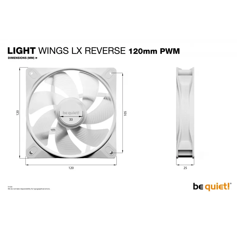 be quiet! Light Wings LX 120 mm PWM Reverse White datora korpusa ventilators 12 cm 1 gab.