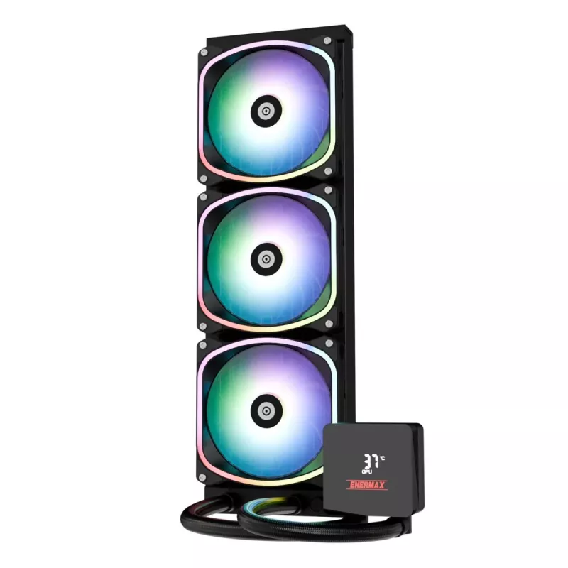 Universāls šķidruma dzesētājs ENERMAX Aquafusion II 360 mm, 120 mm ventilatori, 380 W TDP, melns