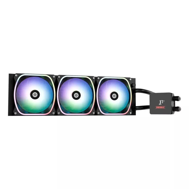 Universāls šķidruma dzesētājs ENERMAX Aquafusion II 360 mm, 120 mm ventilatori, 380 W TDP, melns
