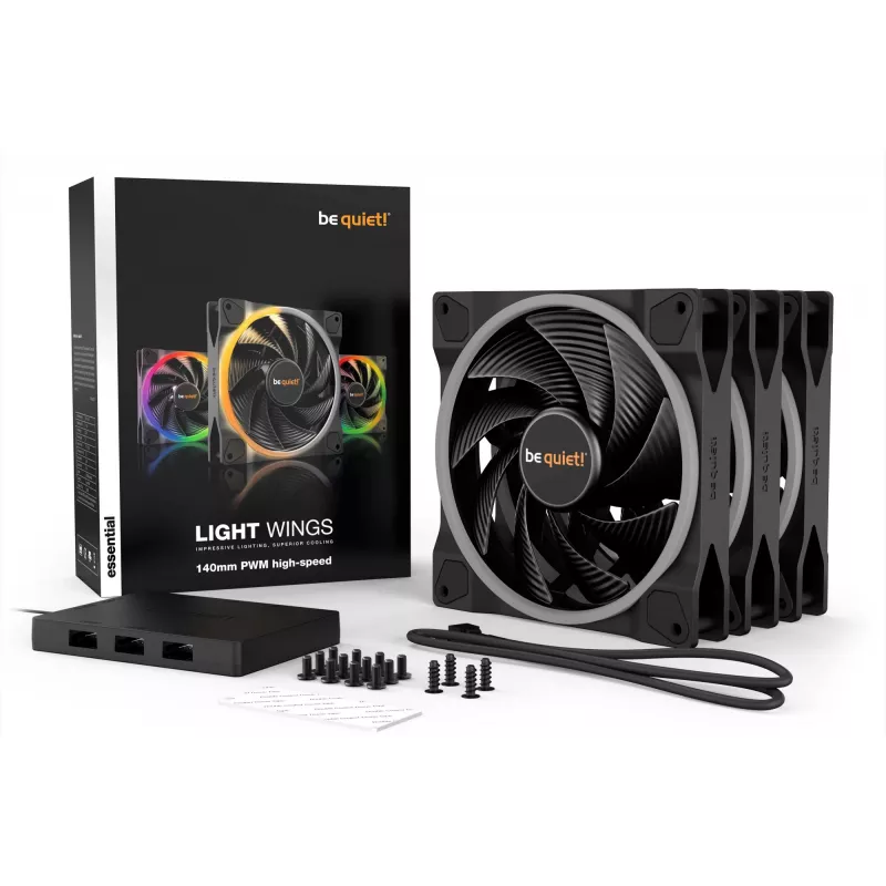 be quiet Light Wings 140 mm ARGB PWM liela ātruma ventilators, melns, 3 gab. komplekts