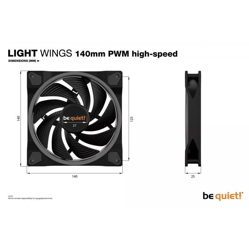 be quiet Light Wings 140 mm ARGB PWM liela ātruma ventilators, melns, 3 gab. komplekts