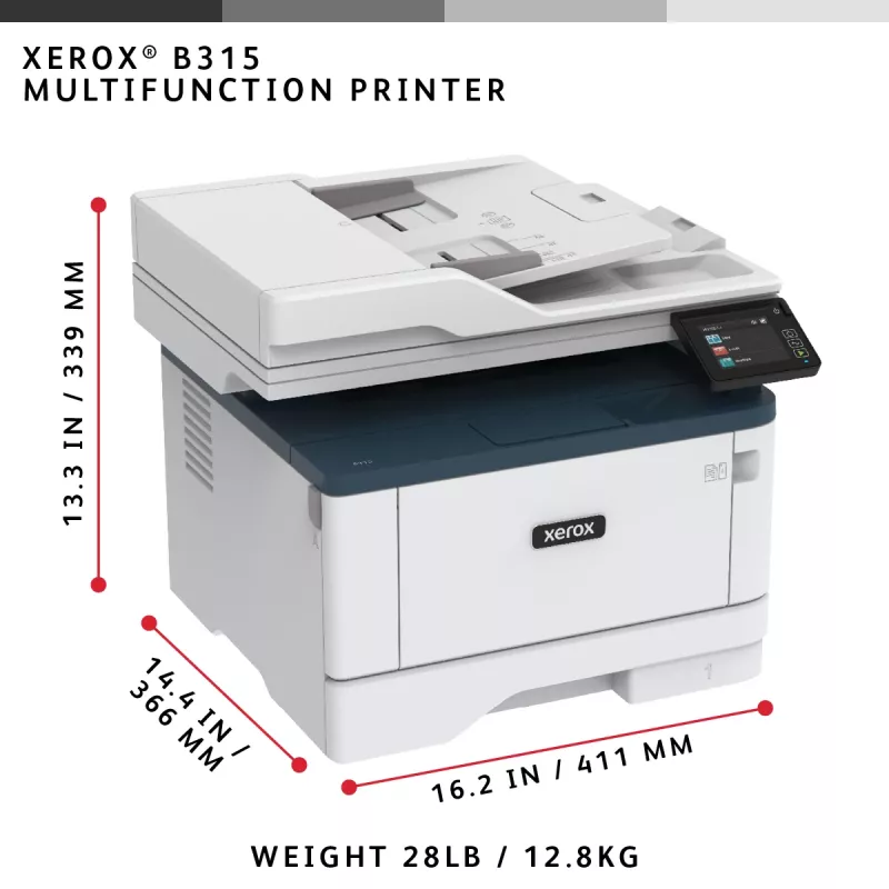 Xerox B315 A4 40ppm bezvadu divpusējā kopēšana/drukāšana/skenēšana/fakss PS3 PCL5e/6 2 paplātes 350 loksnes