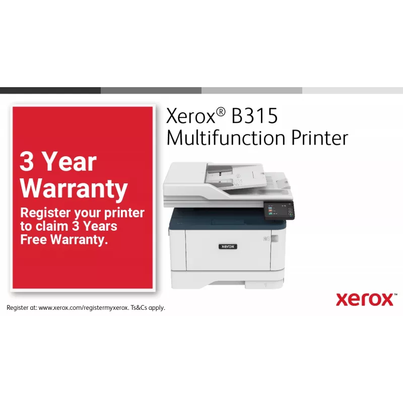 Xerox B315 A4 40ppm bezvadu divpusējā kopēšana/drukāšana/skenēšana/fakss PS3 PCL5e/6 2 paplātes 350 loksnes