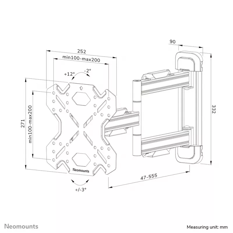 Neomounts WL40S-850BL12 TV sienas stiprinājums 32-55 collām - pilna kustība - ātra uzstādīšana