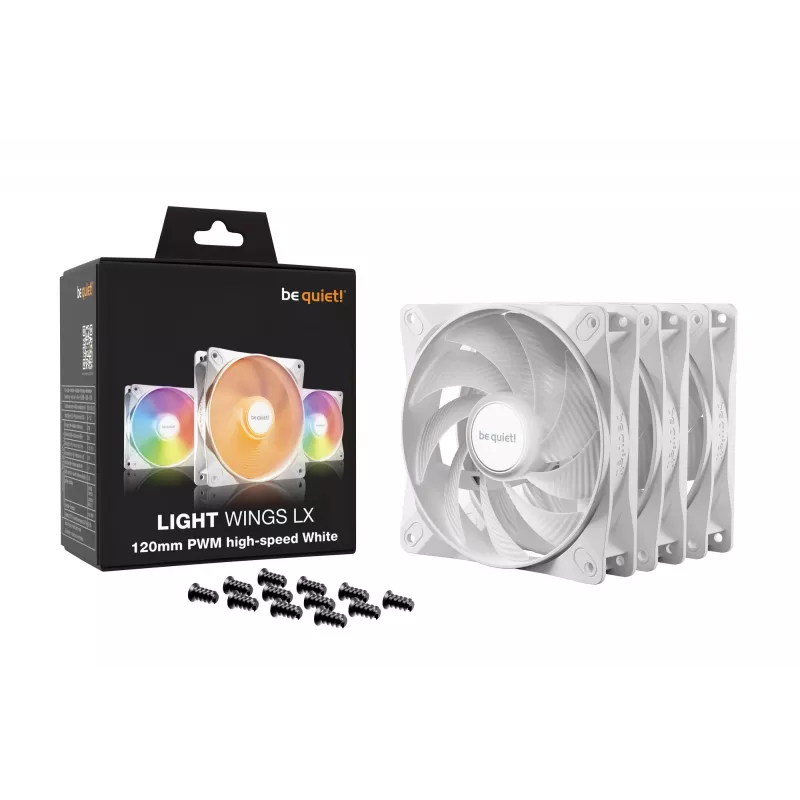 be quiet! LIGHT WINGS LX 120mm PWM High Speed 3 komplekts balts Datora korpusa ventilators 12 cm 3 gab.