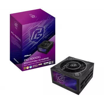Barošanas bloks ASRock Phantom Gaming PG-1000G 750 W, ATX 20+4 pin, 80 PLUS Gold, 135 mm ventilators, pilnībā modulārs, melns