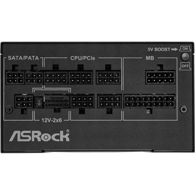Barošanas bloks ASRock Phantom Gaming PG-1000G 750 W, ATX 20+4 pin, 80 PLUS Gold, 135 mm ventilators, pilnībā modulārs, melns