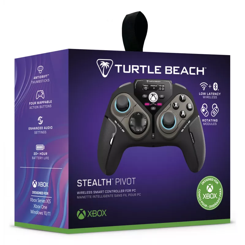 Turtle Beach Stealth Pivot bezvadu viedais spēļu kontrolieris ar rotējošiem moduļiem, displeja paneli, Hall efekta svirām, pārprogrammējamām pogām Windows PC, Xbox Series X vai S un Xbox One