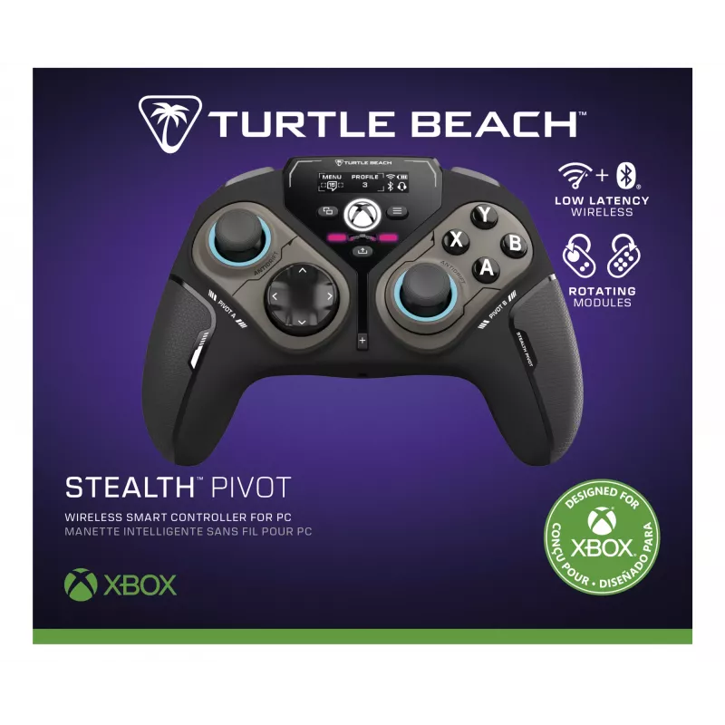 Turtle Beach Stealth Pivot bezvadu viedais spēļu kontrolieris ar rotējošiem moduļiem, displeja paneli, Hall efekta svirām, pārprogrammējamām pogām Windows PC, Xbox Series X vai S un Xbox One