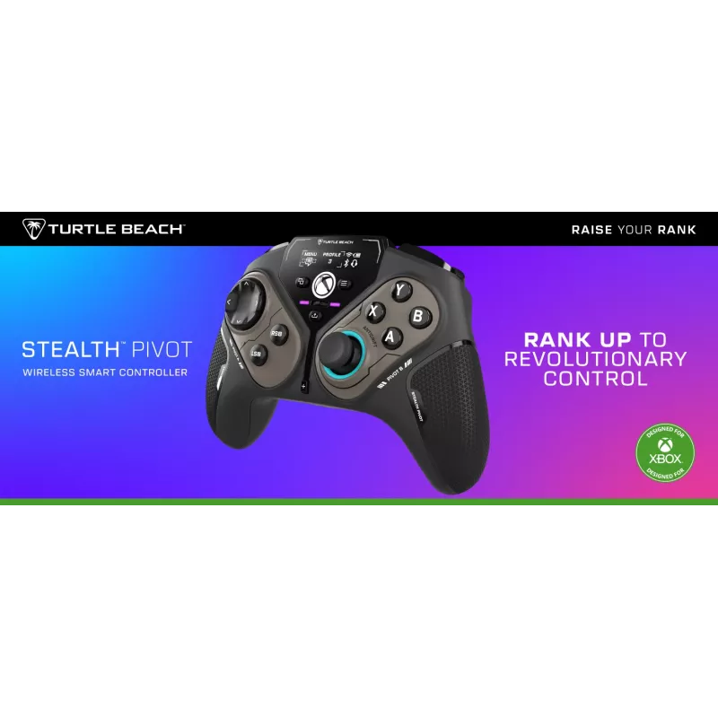 Turtle Beach Stealth Pivot bezvadu viedais spēļu kontrolieris ar rotējošiem moduļiem, displeja paneli, Hall efekta svirām, pārprogrammējamām pogām Windows PC, Xbox Series X vai S un Xbox One