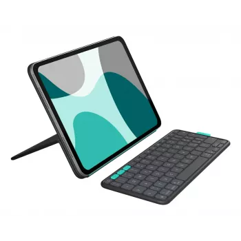Tastatūras futrālis Logitech Flip Folio QWERTZ vācu valodā iPad Pro/Air 11 collām, Bluetooth, grafīta krāsā, baterija 90 mAh