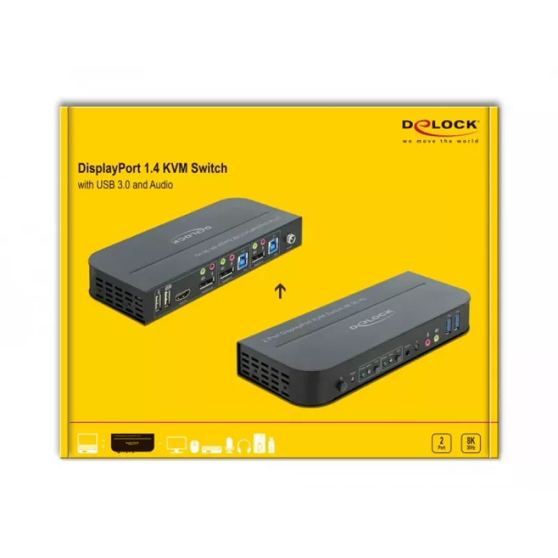 DELOCK DisplayPort 1.4 KVM slēdzis 8K 30Hz USB 3.0 + Audio