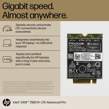 HP XMM 7560 R+ LTE-Advanced Pro WWAN, Ķīna, Biznesa klase, -20 - 65 °C, -40 - 85 °C, Windows 10, Windows 11, 42 mm