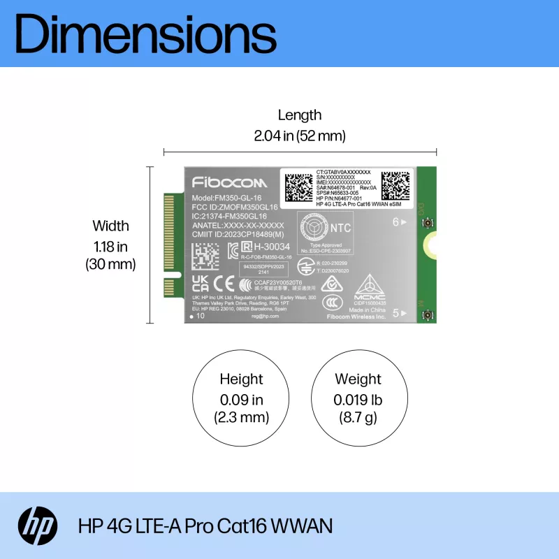 HP 4G LTE-A Pro Cat16 WWAN saskarnes kartes/adapteris