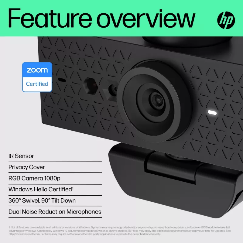 HP 620 FHD tīmekļa kamera, 4 MP, 1920 x 1080 pikseļi, Full HD, 60 kadri/s, 720p, 1080p, 5x
